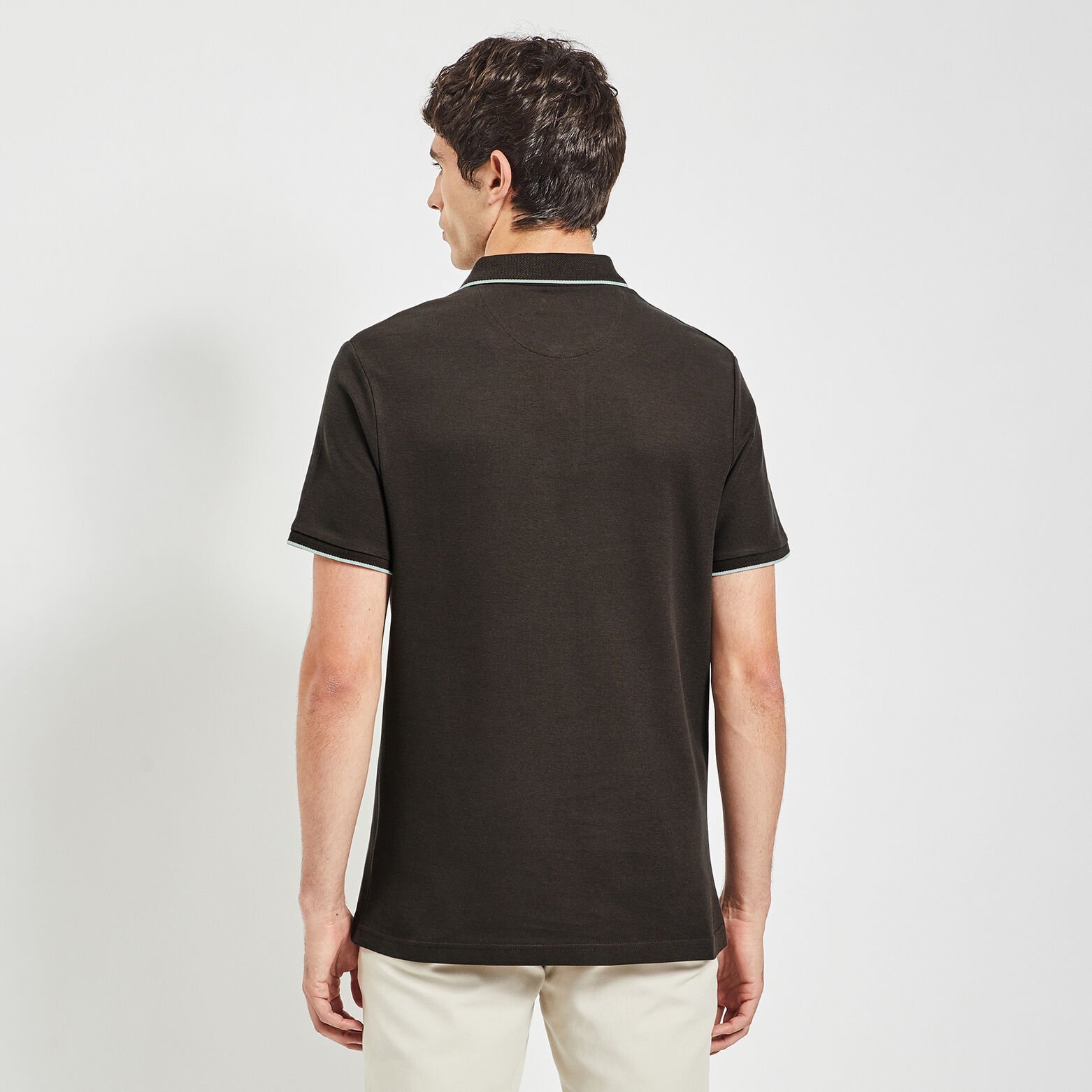 Polo manches courtes uni coton piqué Marron