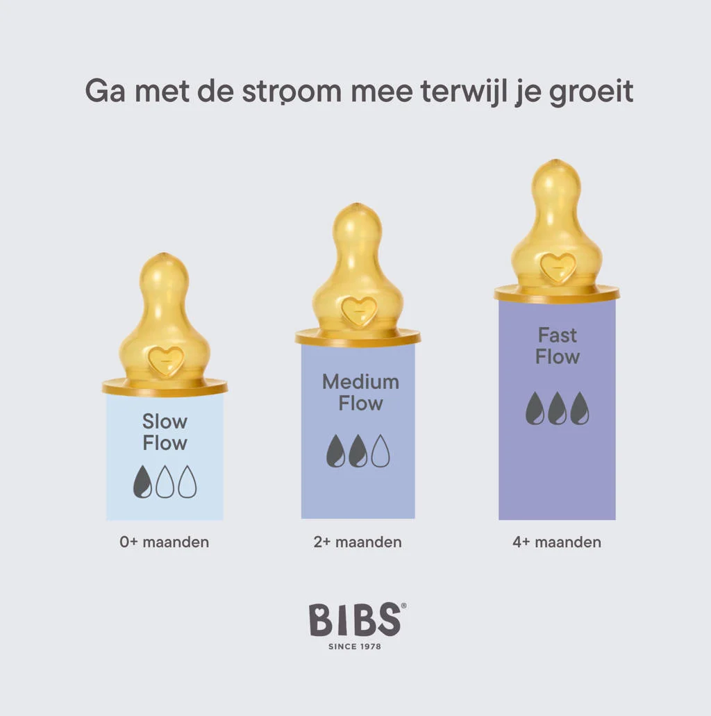 BIBS Glazen Babyfles - 120 ml - Blush - met latex speen en opvouwbare trechtertje