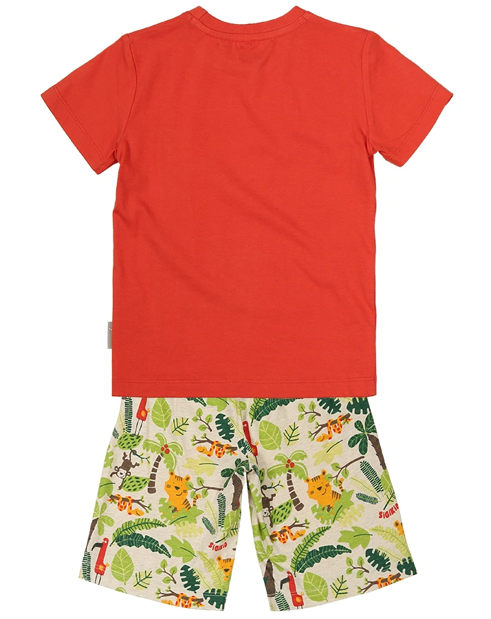 Schlafanzug KING OF THE JUNGLE 2-teilig in rot/beige