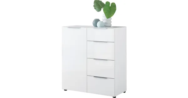 Kommode Santo, Spanplatte Glas weiss, 90 x 99 x 40 cm
