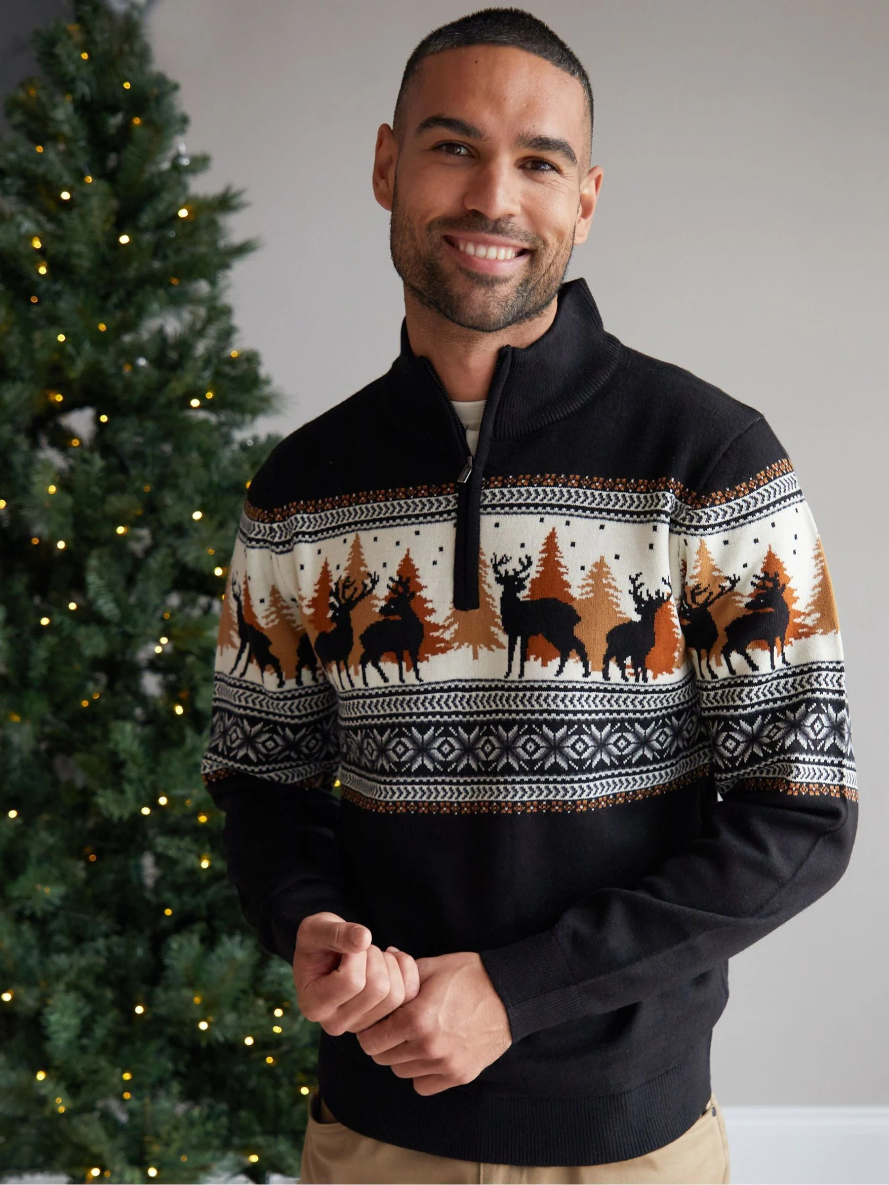 Threadbare gebreide kersttrui met korte rits
