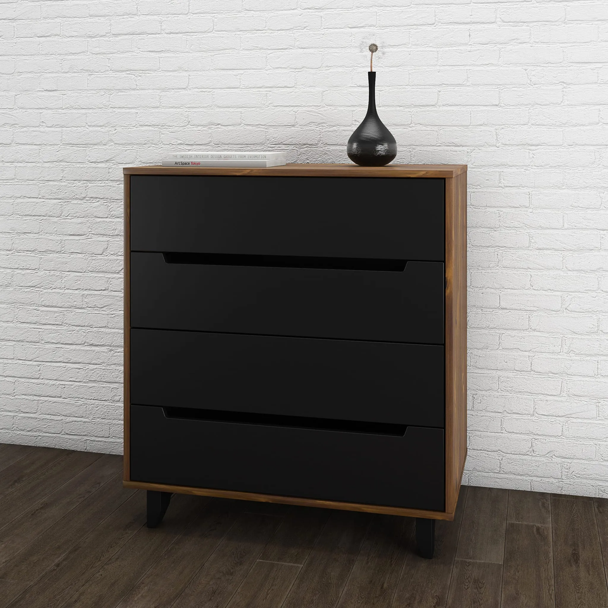 Nexera Bureau 4 Tiroirs Aston - Truffe et Noir