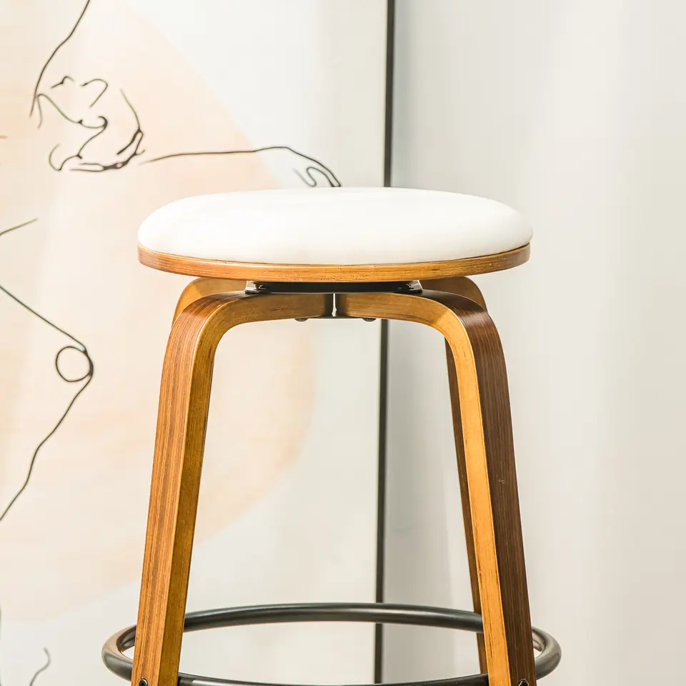 Set van 2 barkrukken in essen en beige fluweel