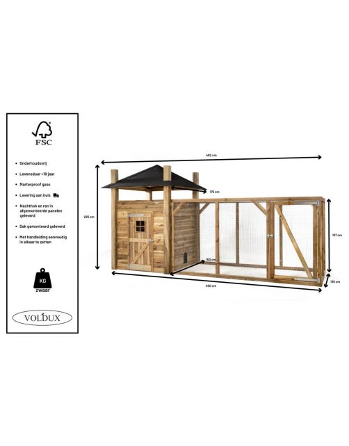 Voldux Hooiberg Loes Xl - Kippenhok - 462x175x225 cm Bruin