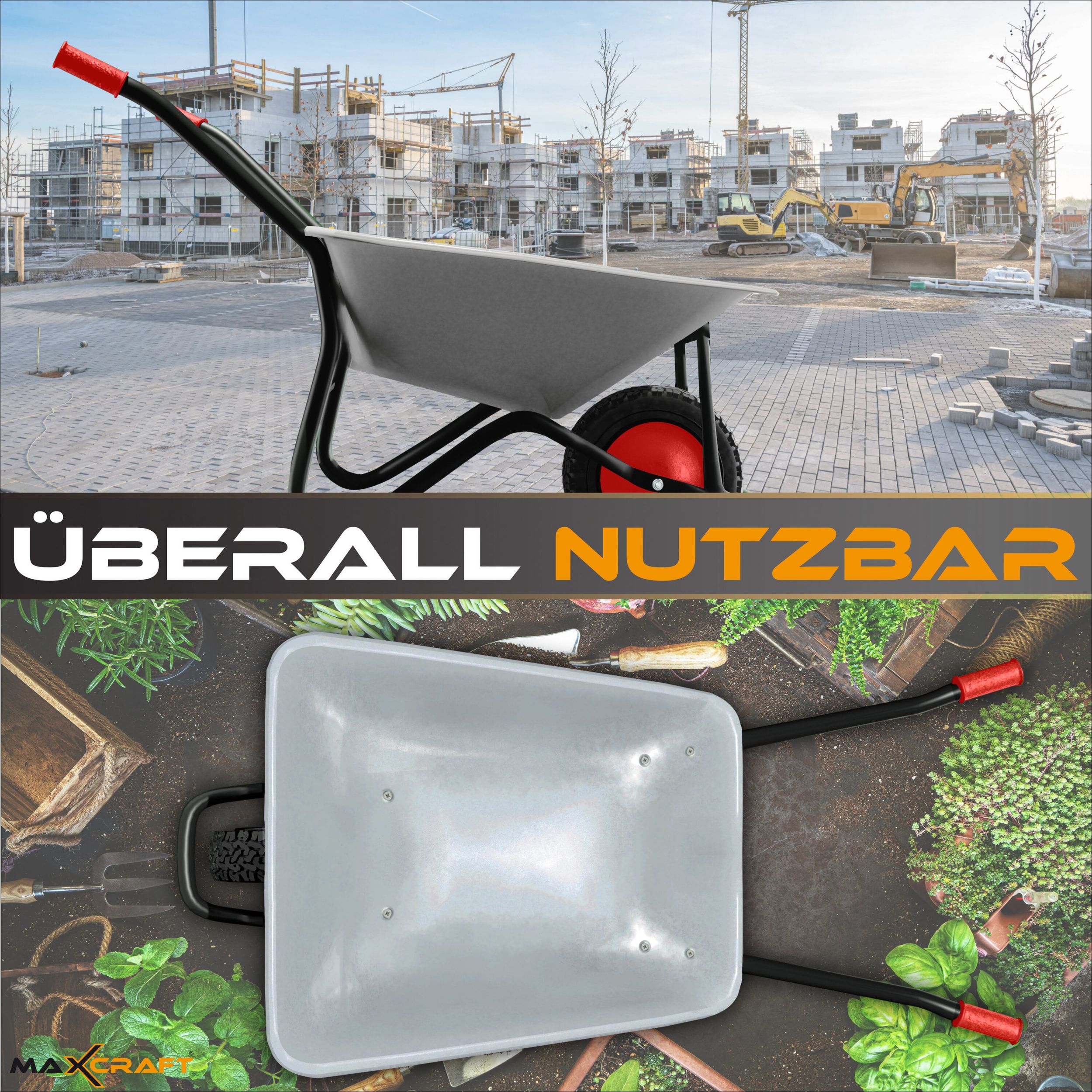 MAXCRAFT Schubkarre / Bauschubkarre Luftbereifung 250 kg 100 L - Schwarz