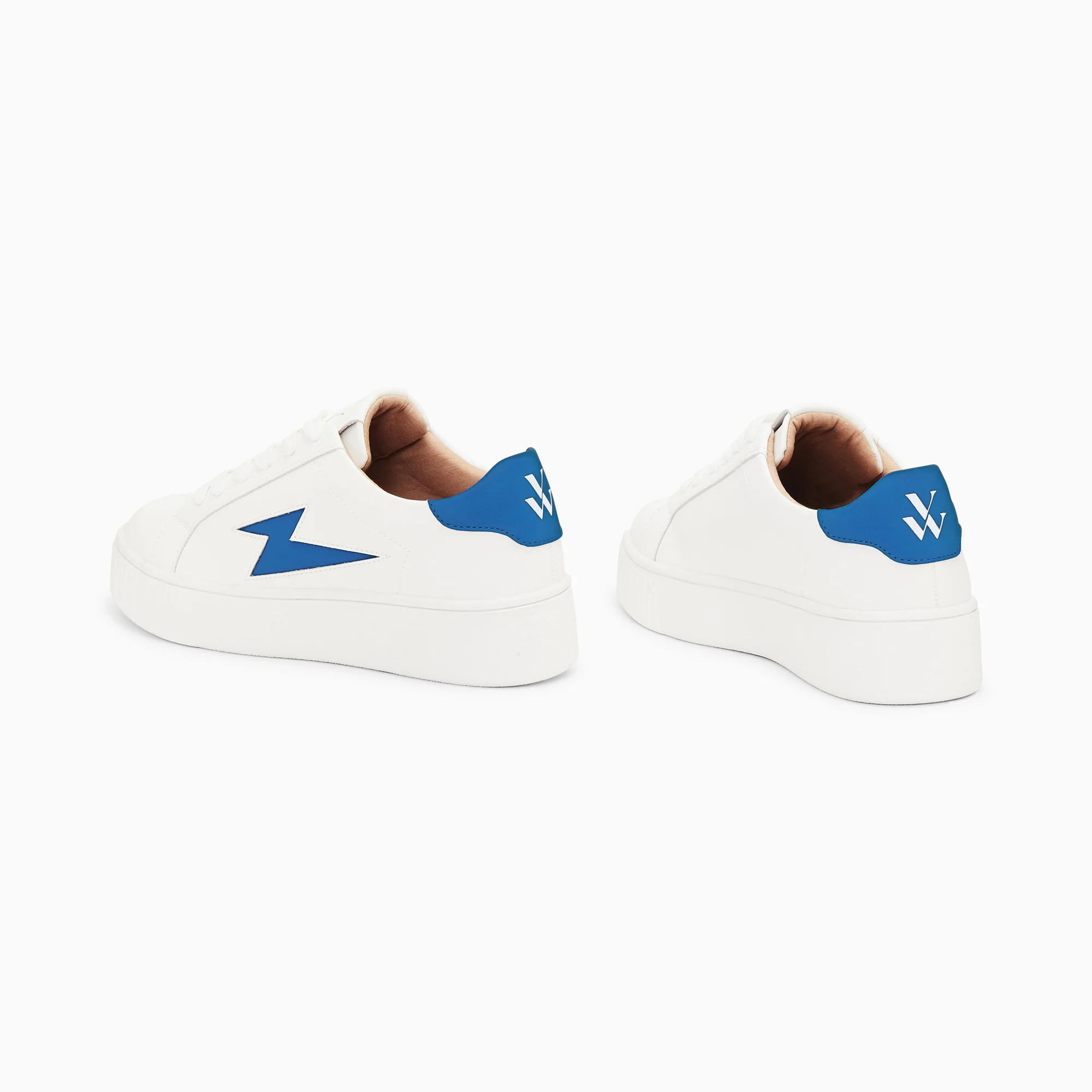 Sneakers-Baskets éclair Angie blanc et bleu à lacets
