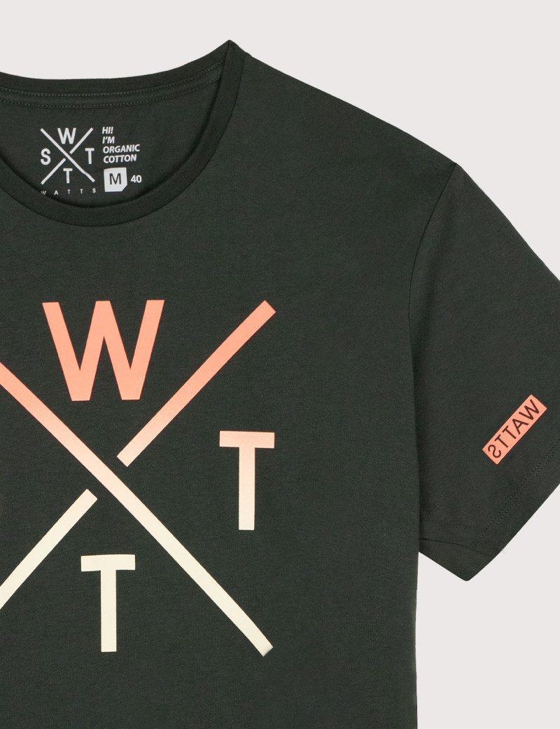 WATTS T-SHIRT VERT MANCHES COURTES GRAND LOGO HOMME