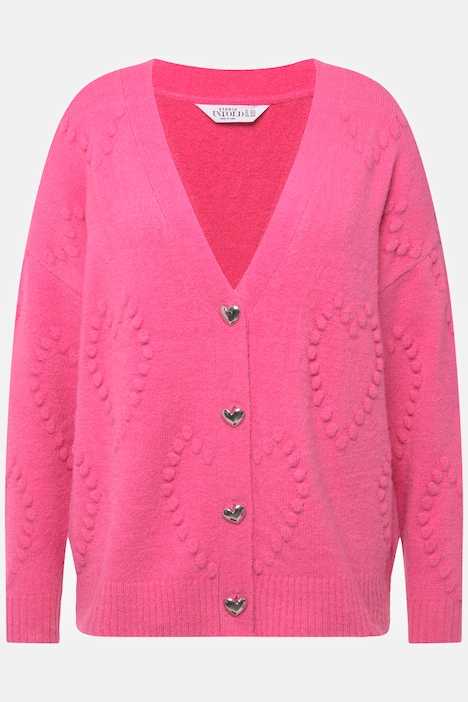 Strickjacke, oversized, Heart-Muster, V-Ausschnitt