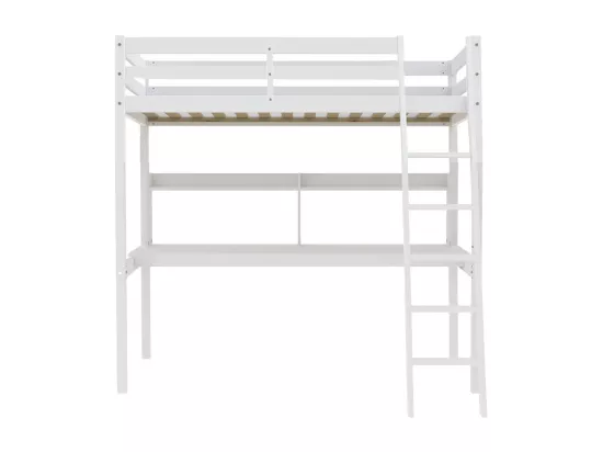 Lit mezzanine STUDIO 140x190 + 1 sommier + bureau + étagère / Blanc