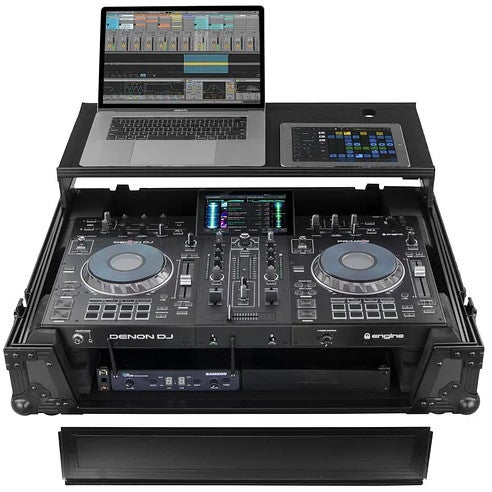 Odyssey FZGSPRIME2BL flightcase voor Denon Prime 2 met laptopplateau Black Label