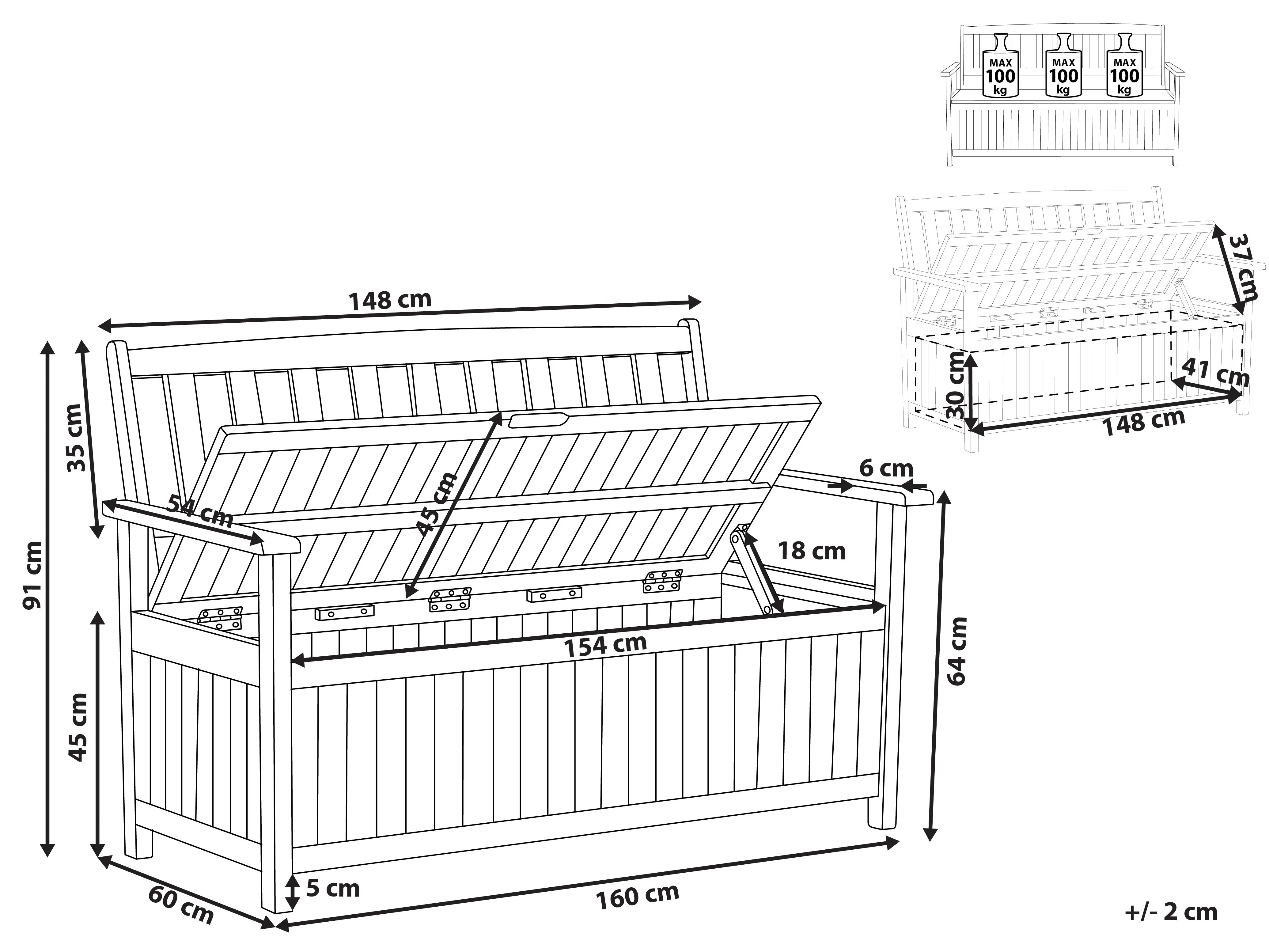 Tuinbank SOVANA 160 cm met opbergruimte Acaciahout Bruin