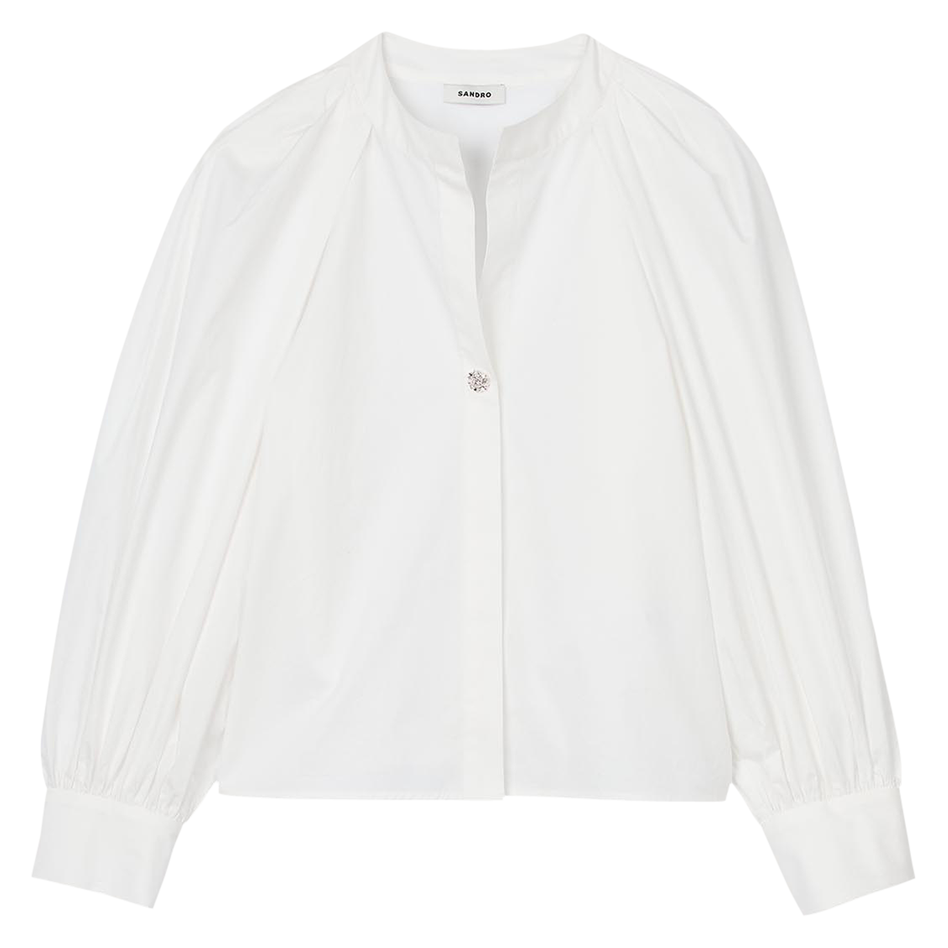 Chemise ample col rond en coton mélangé | Blanc