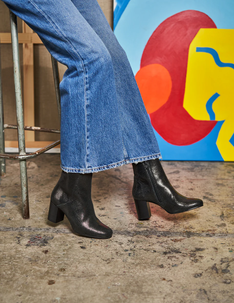 Bottines à talons Mathilde H - Cuir Craquelé Noir