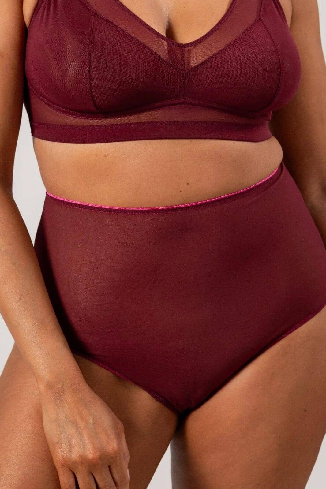 Understatement Underwear Mesh Highwaist Briefs burgundy neon pink