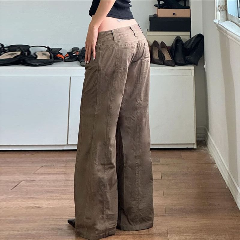 Honet - Lage taille effen rechte jeans met wijde pijpen