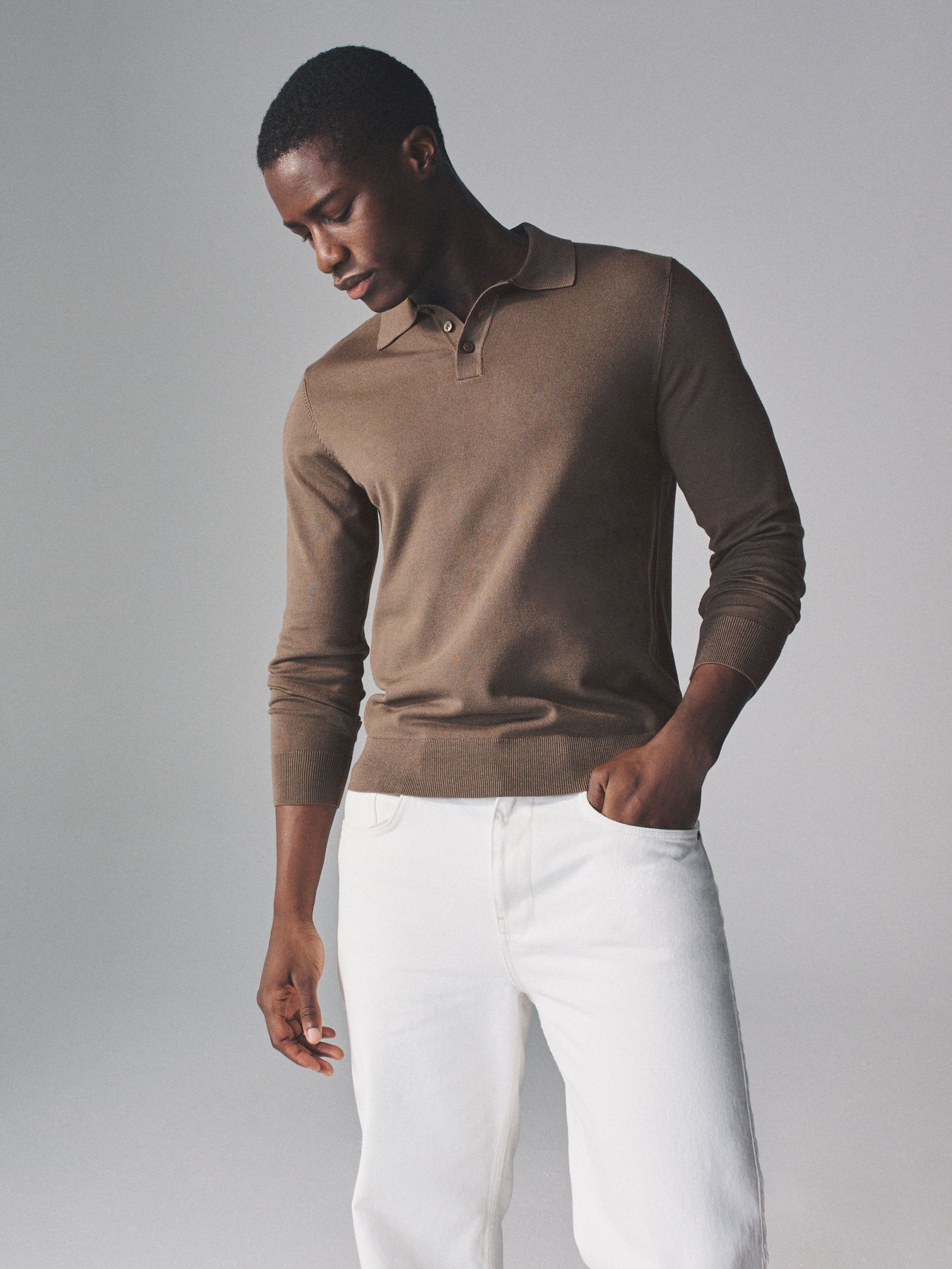 Bruin - The Set 3 Pack Gebreide Polo Truien met Lange Mouwen
