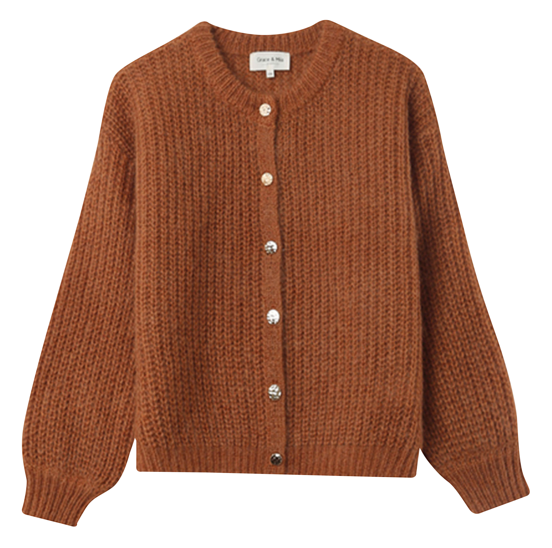 NAIS - Gilet col rond droit en maille tricotée | Marron
