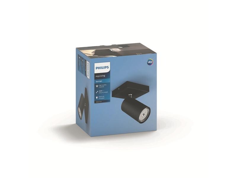 Philips Aufbauspot Kosipo GU10, 5.5W, Schwarz MyLiving Aufbauleuchte mit beweglichem Leuchtenkopf