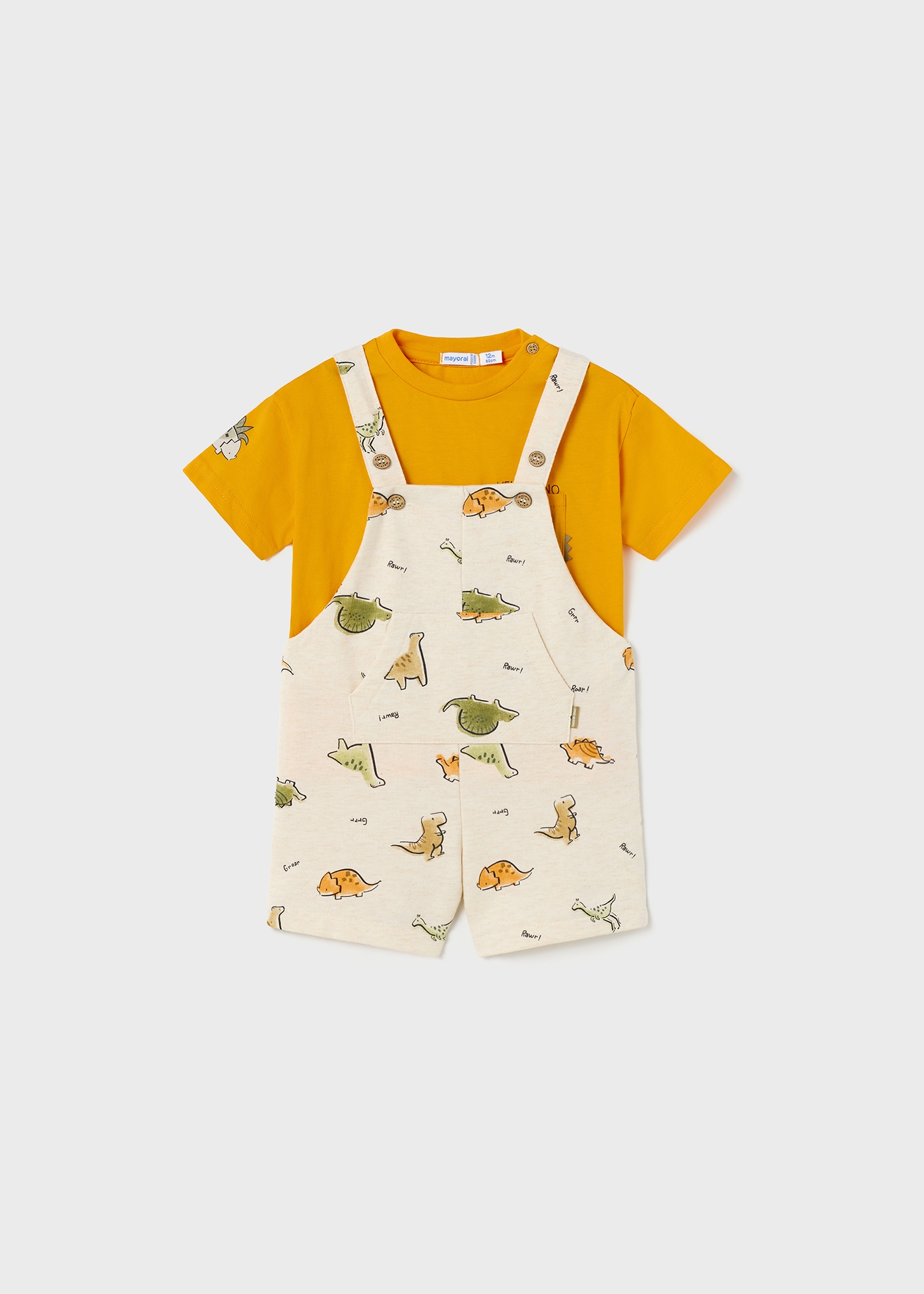 Conjunto de duas peças com camiseta estampada e jardineira para bebê