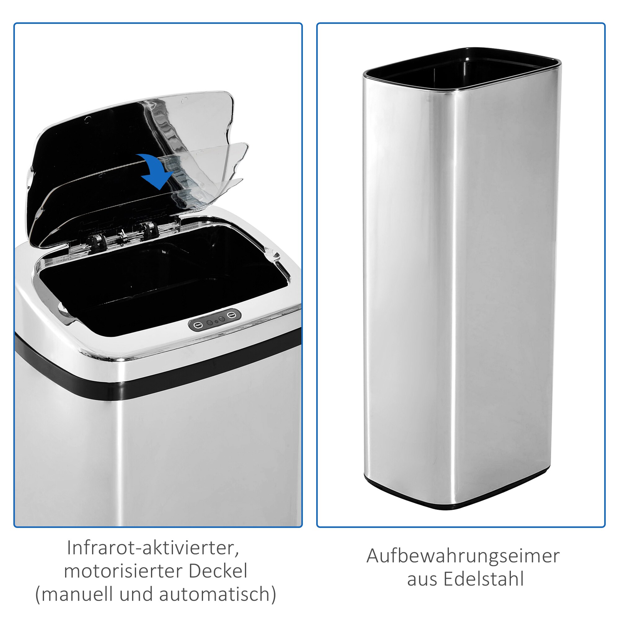 HOMCOM Mülleimer mit Sensor silber 33 x 25 x 84 cm (LxBxH)