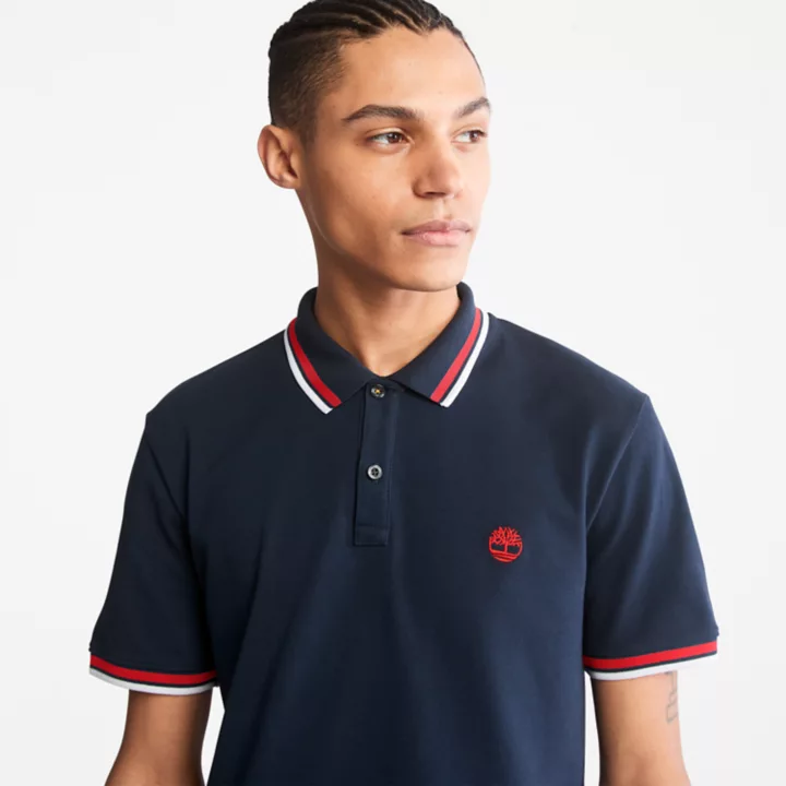 Camisa polo Millers River Tipped para homem, na cor azul marinho.