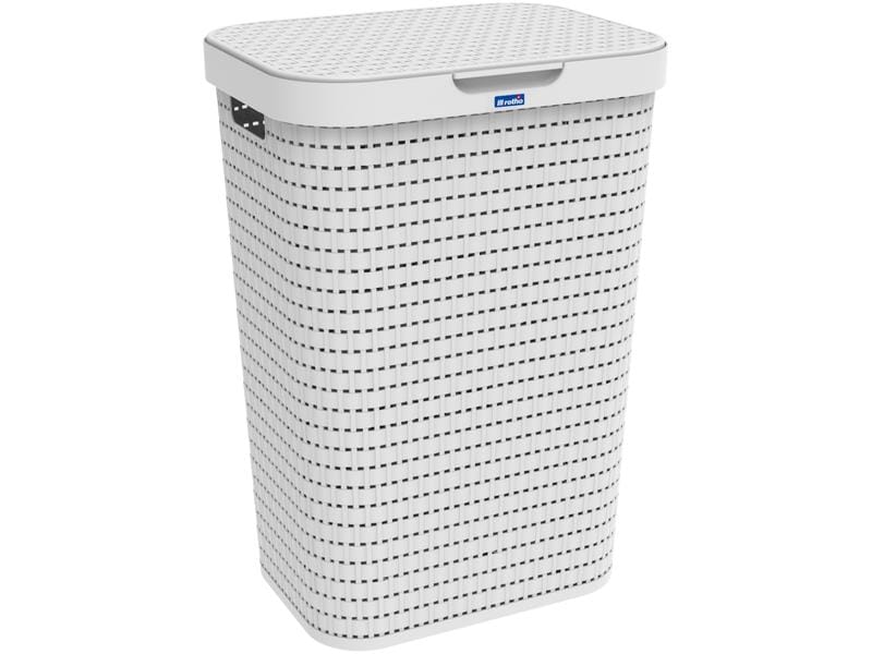 Rotho Wäschesammler Country 55 l, Weiss Wäschekorb mit Deckel