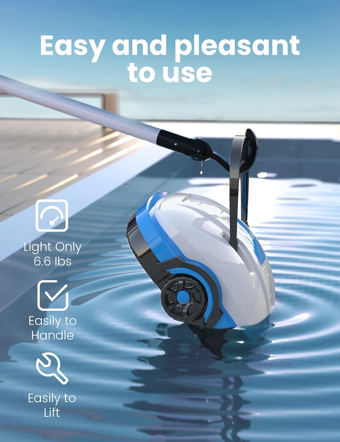 WYBOT Poolroboter Akku Kabellos Poolsauger Roboter mit Dual-Antriebsmotoren, Automatisches Parken Poolroboter Akku Robotersauger für Flachem Boden Aufstellpools bis 50 m² Saugroboter Weiß