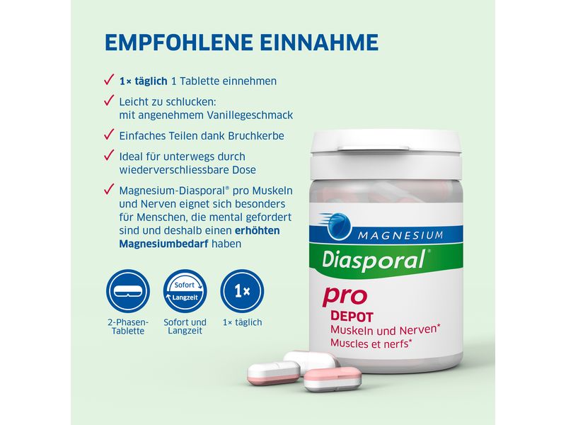 Magnesium Diasporal pro Depot 30 2-Phasen Tabletten Vegane Nahrungsergänzung mit 2-Phasen-Magnesium und Vitamin B-Komplex