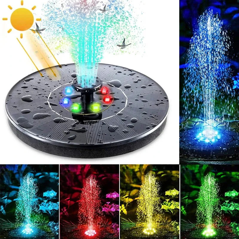(Ø18cm) 8 LED's Schwimmender Solar Springbrunnen Vogel Bad Deko Gartenteich Fontäne inkl. Aufsätze - Bunt