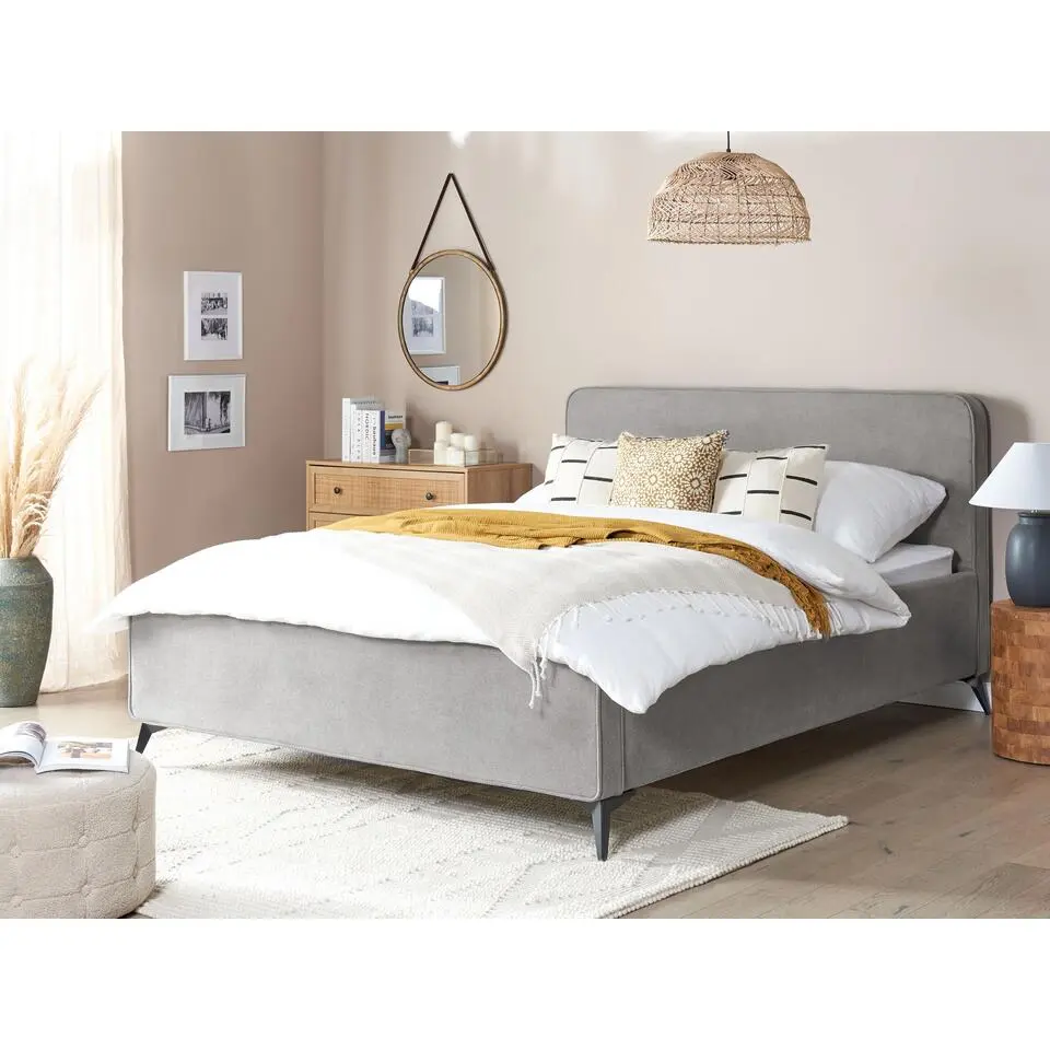 VALOGNES - Tweepersoonsbed - Lichtgrijs - 160 x 200 cm - Corduroy