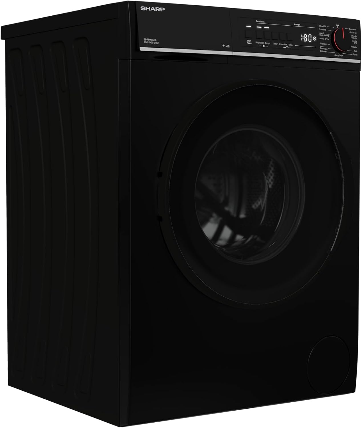 SHARP ES-PRO014BA-DE Waschmaschine Frontlader, 10kg, 1400U/min, Smarte Bedienung durch Veezy App, Dampffunktion, Inverter, 15 Programme, AquaStop, Schwarz