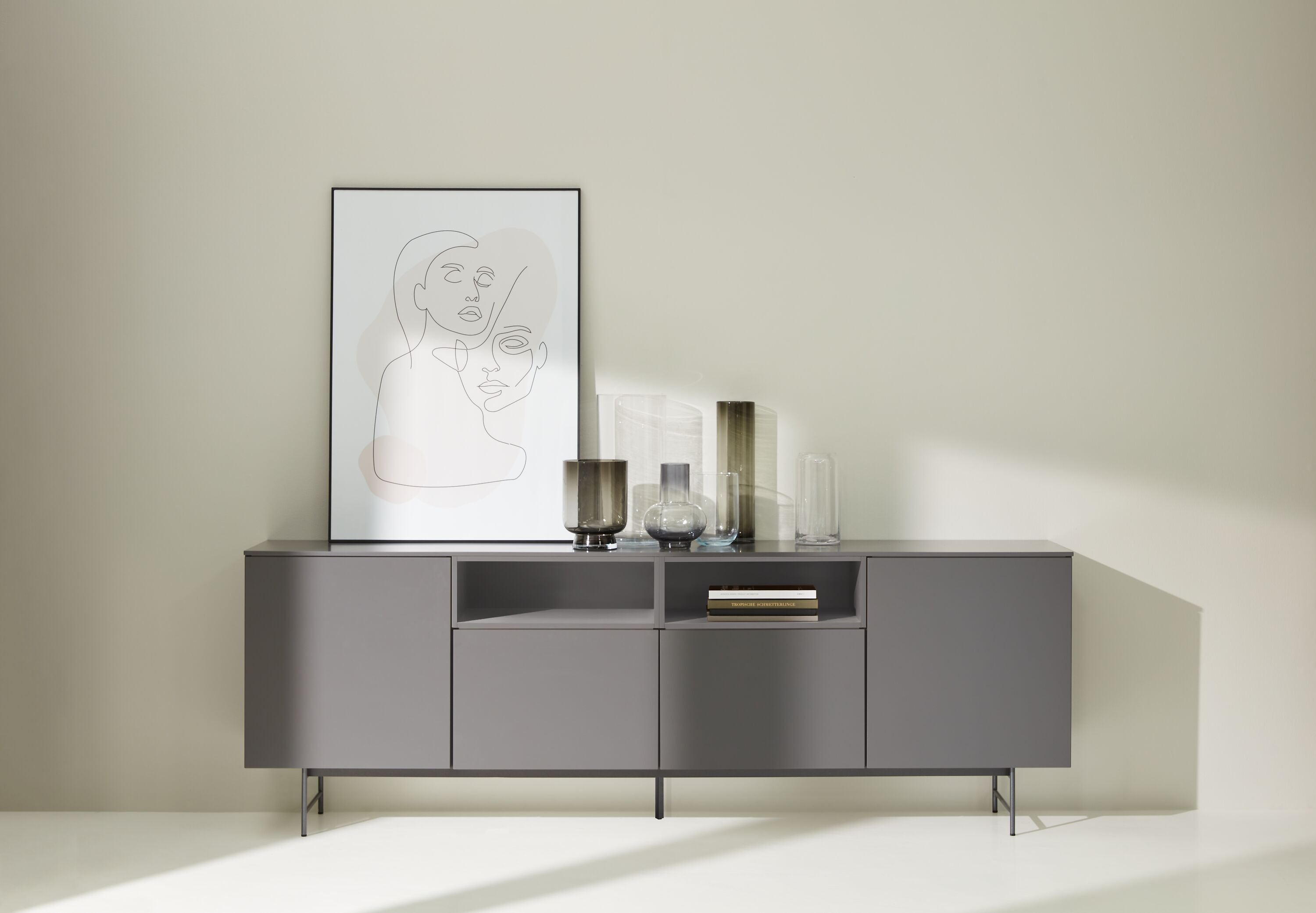 TILL Sideboard - Dunkelgrau / B: 224.0 cm x T: 41.0 cm x H: 78.3 cm