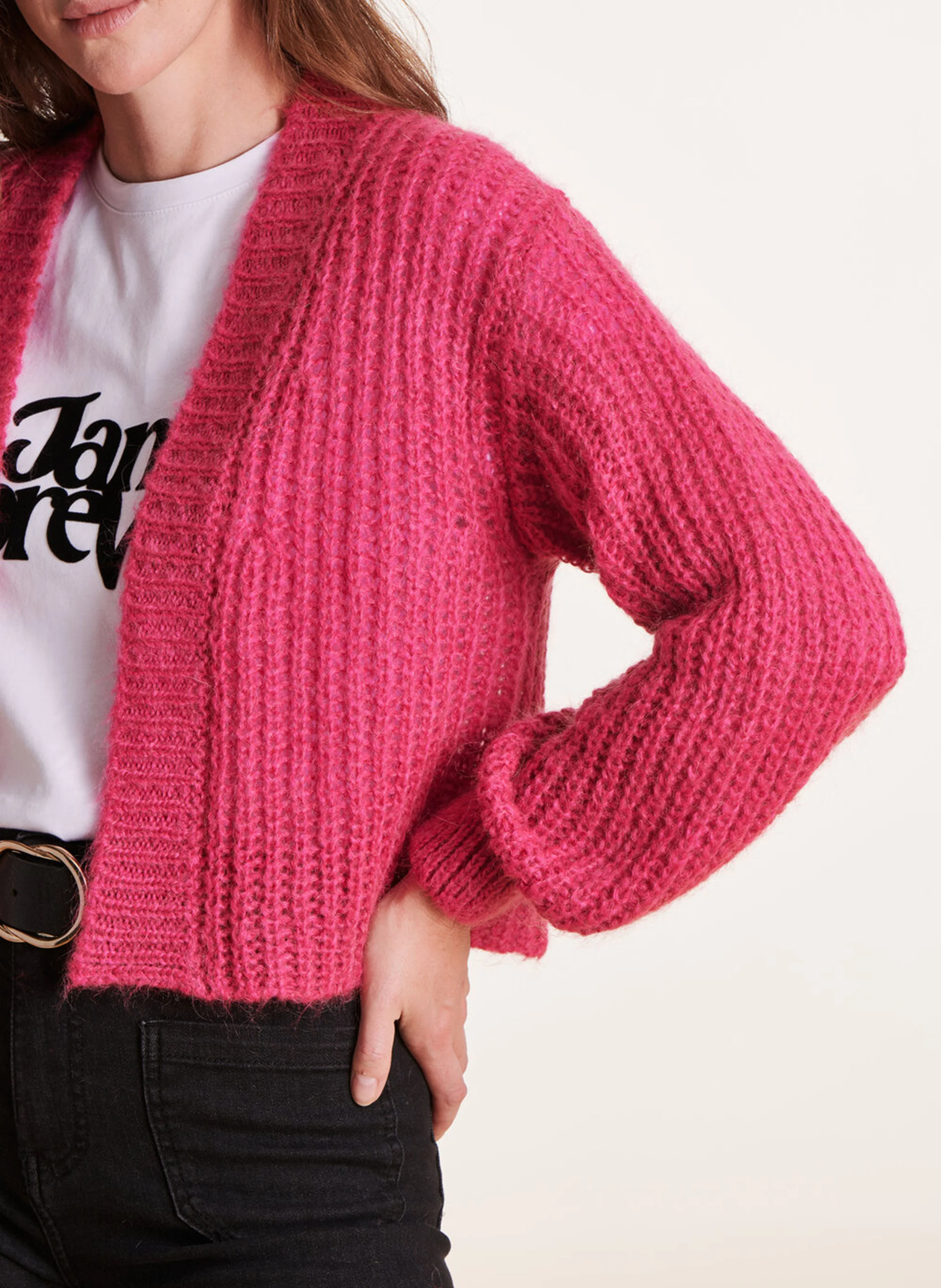 Gilet ample en maille tricotée | Rose