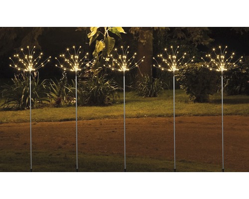 Tuinpaal Vuurwerk Lafiora H 80 cm, lichtbereik 1200 cm, warm wit licht, voor binnen en buiten, netvoeding, zilverkleurige kabel, inclusief timerfunctie