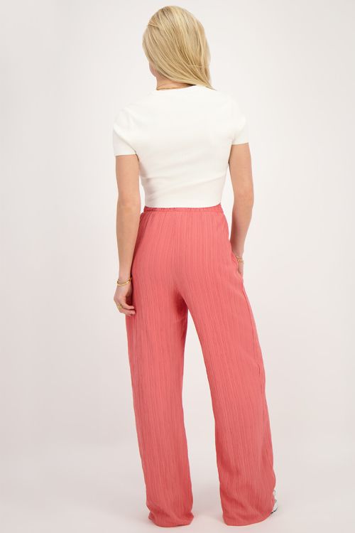Koraal-roze wide leg crinkle broek