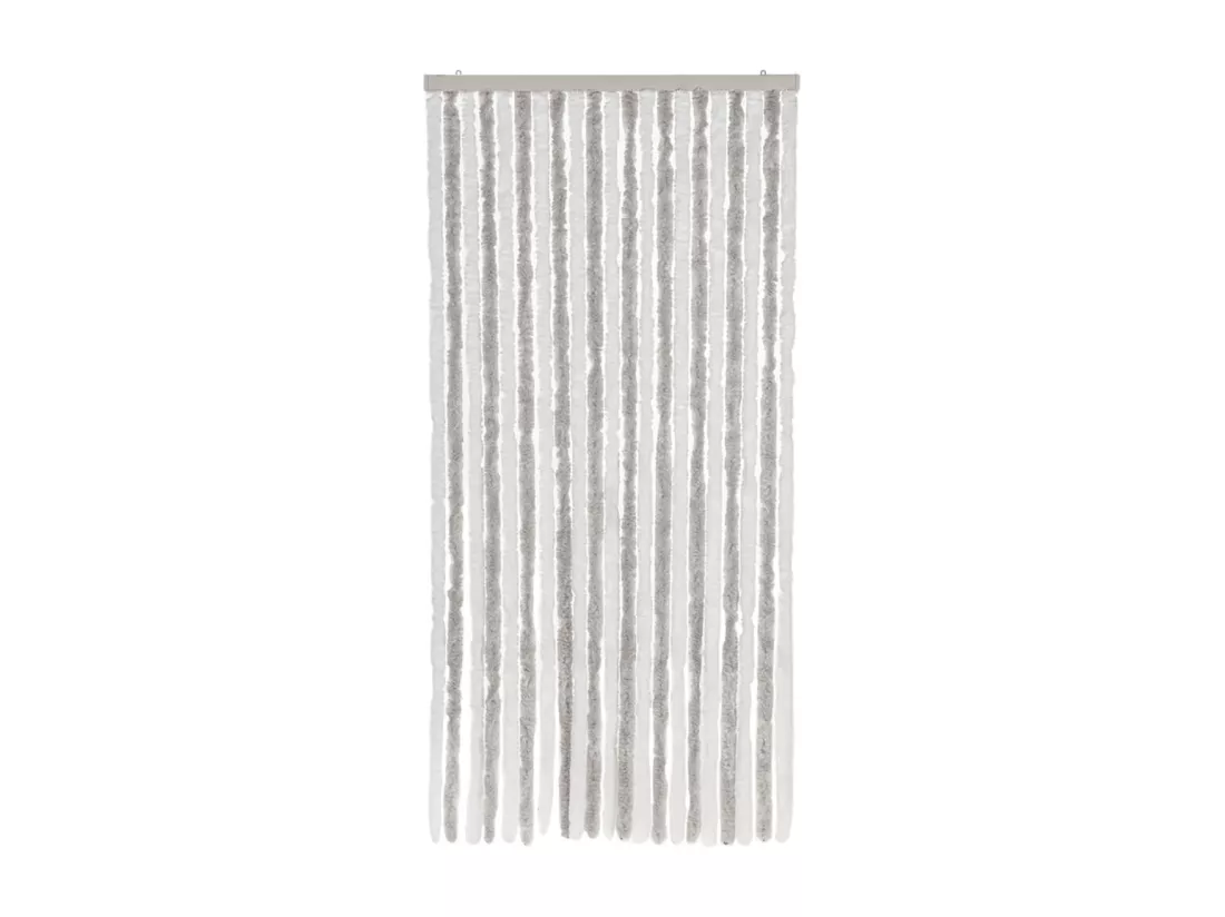 Rideau anti-mouches gris clair et blanc 90x200 cm chenille