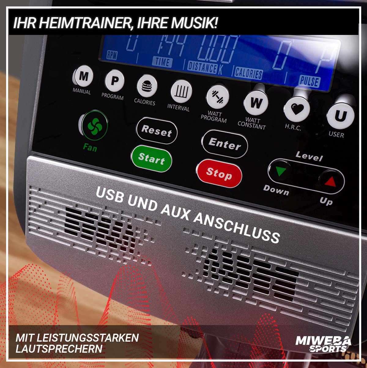 Miweba Sports Liegeergometer ME700, Heimtrainer mit Herzfrequenzkontrolle, Lautsprecher, Pulssensor