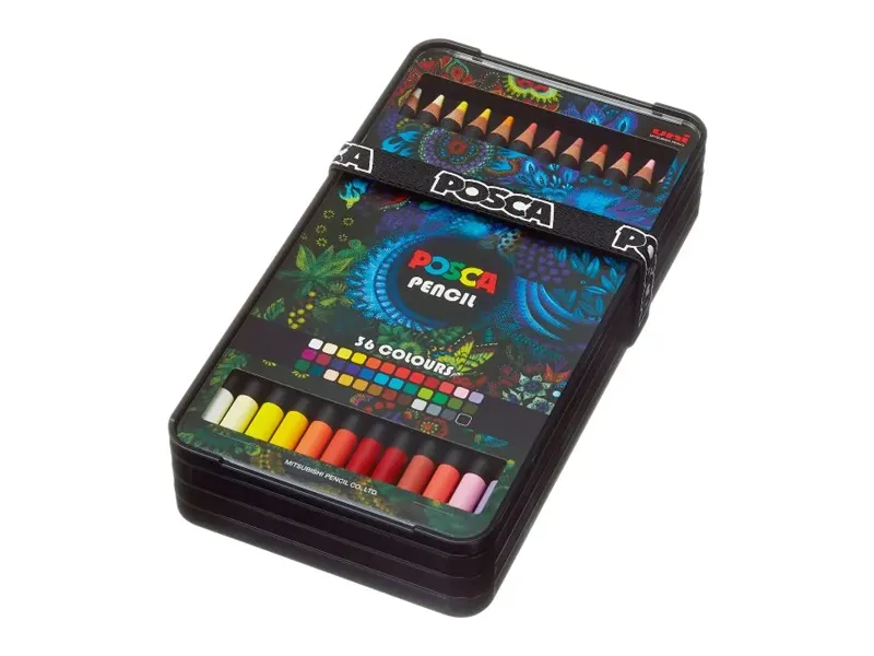 Farveblyanter Uni POSCA med 36 stk. ass. farver i metalæske