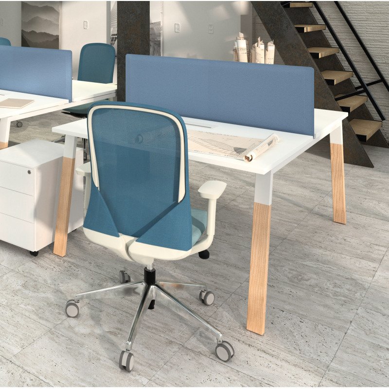 Pôle de 2 bureaux ECLA profondeur 166 cm piètement métal et bois