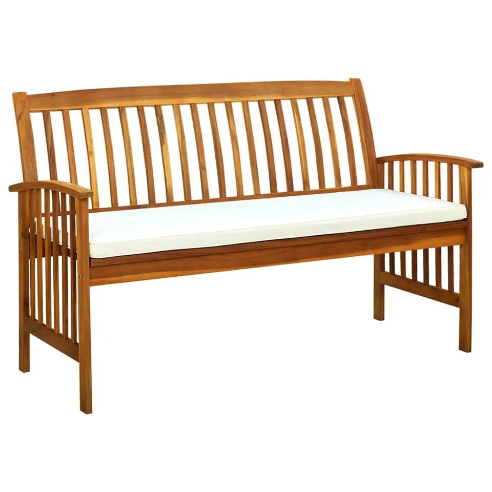 vidaXL - Tuinbank - Wit - Acaciahout - 147 cm - Met kussen