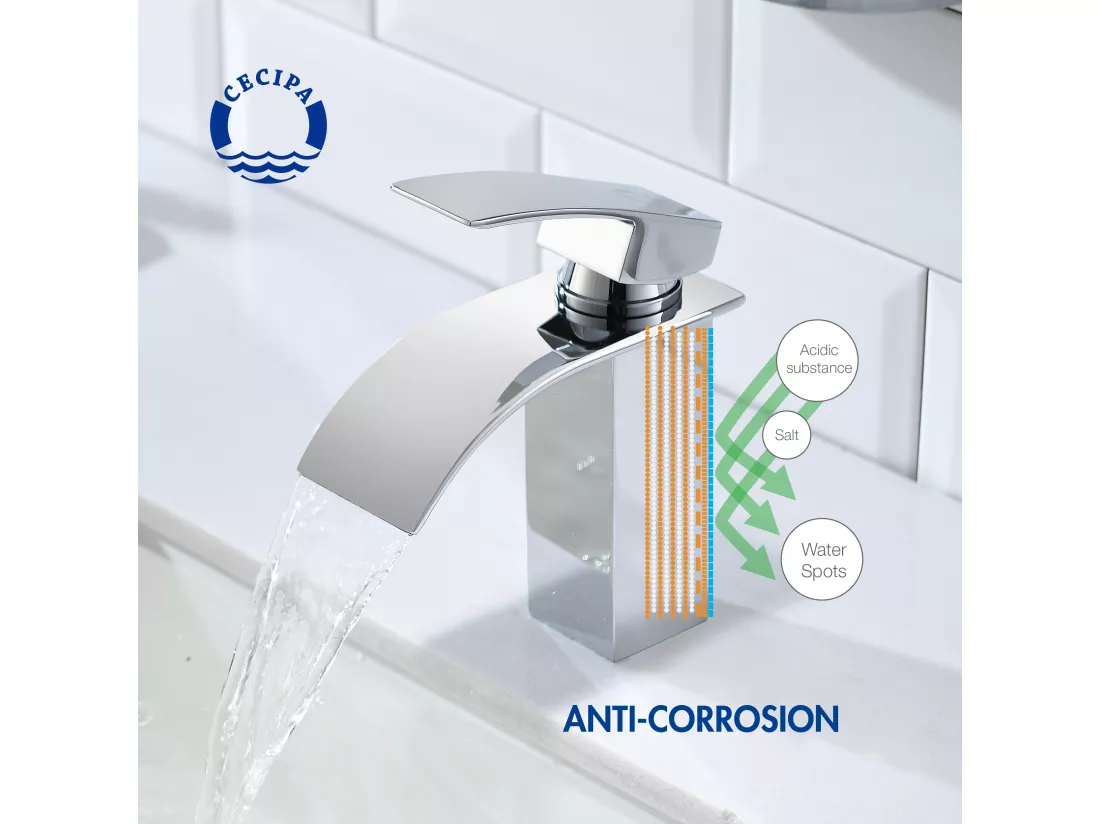 Cecipa max Robinet de Lavabo de Salle de Bain Cascade, Mitigeur de Lavabo à Poignée Unique, Eau Chaude et Froide, Chromé!,EU Modèle