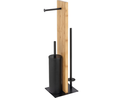 Wenko Lesina 3-in-1 vrijstaande toiletborstelset, bamboe/zwart, 25376100