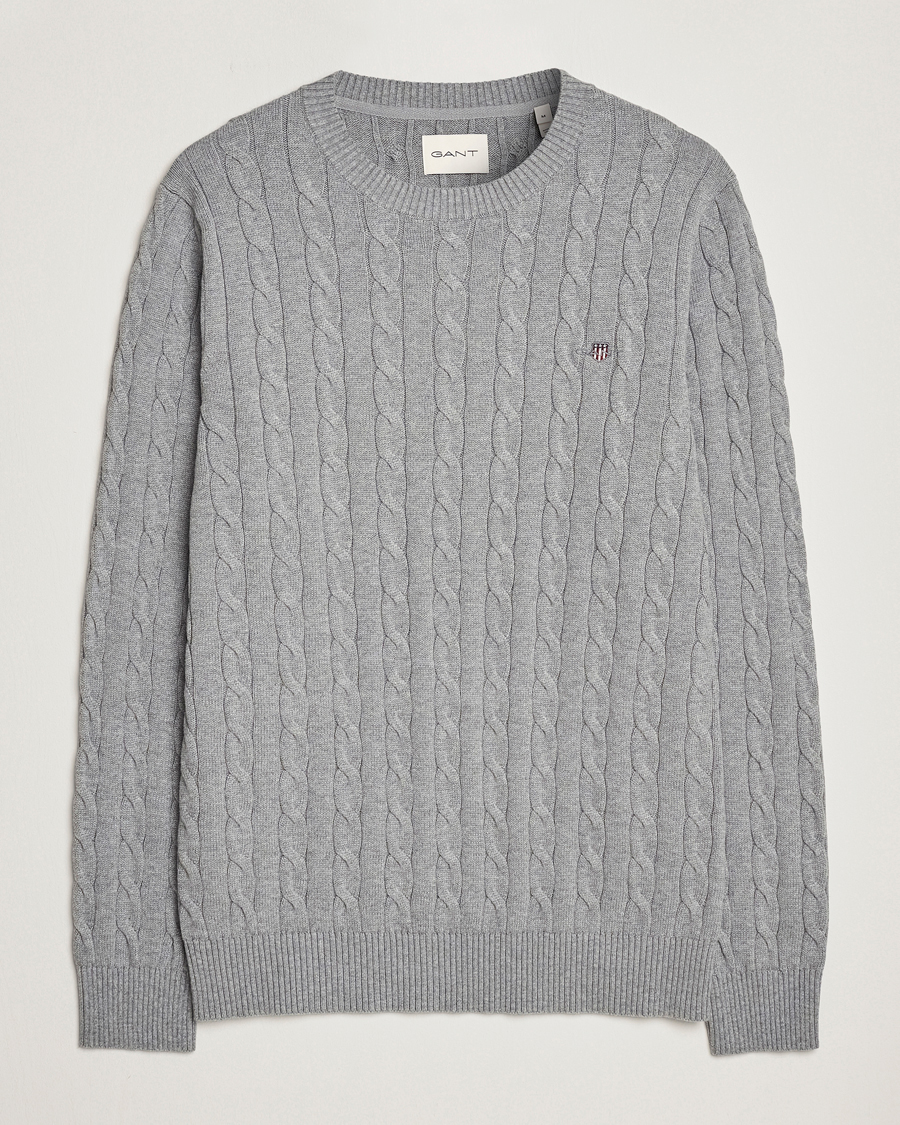 GANT Cotton Cable Crew Neck Grey Melange