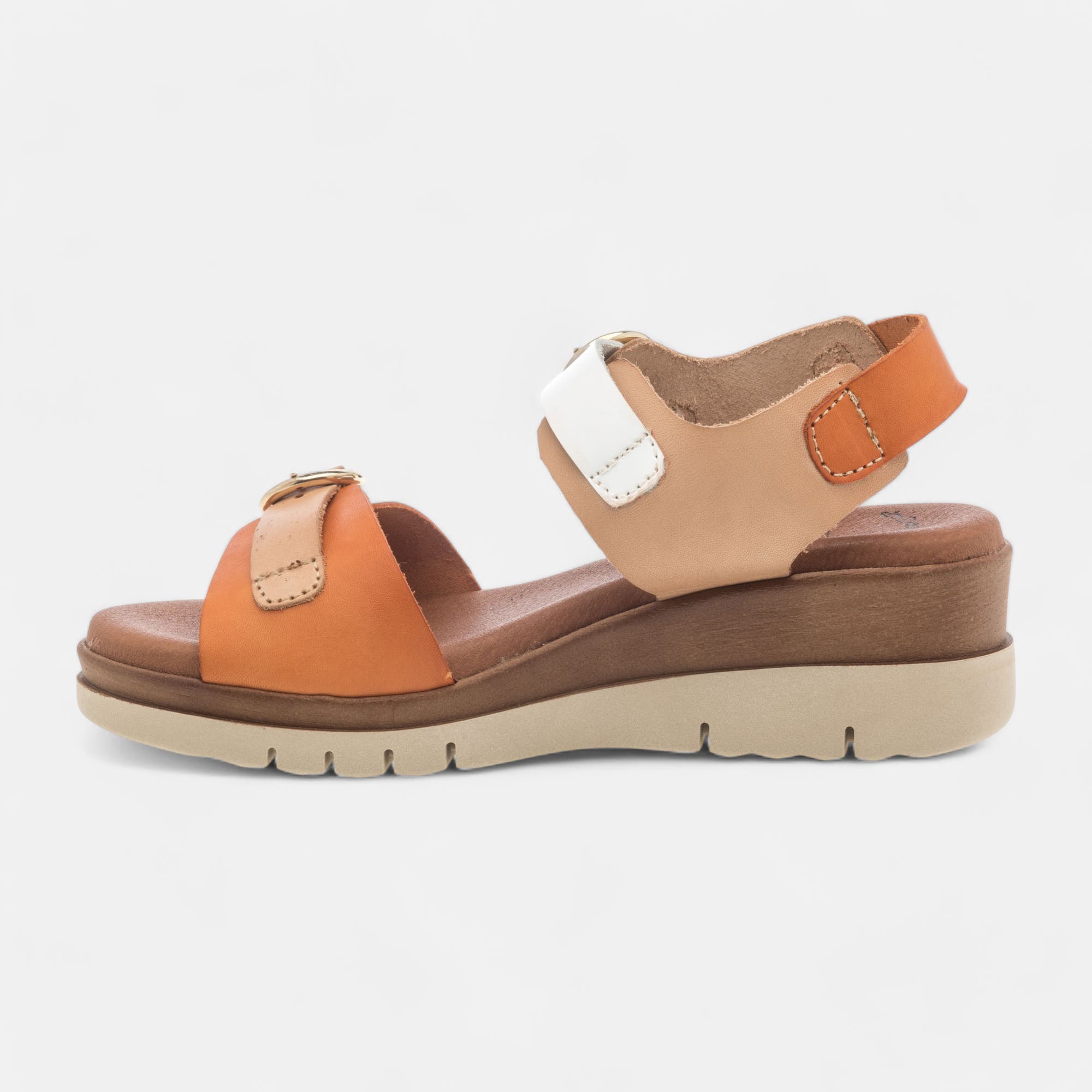 Sandales à talon compensé Femme en cuir orange