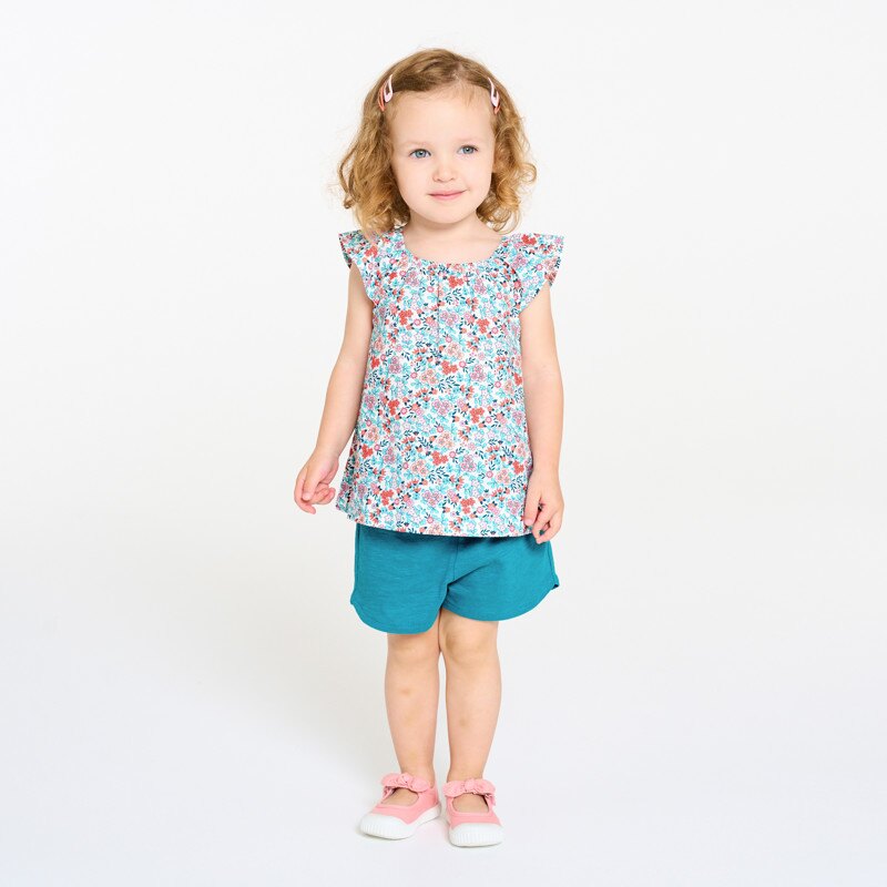 Blouse fleurie et short bleu bébé fille Gris ou noir