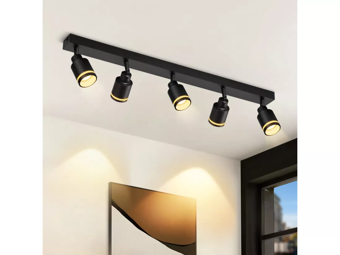 NETTLIFE Plafonnier noir moderne : 5 spots de plafond orientables en métal, plafonnier GU10, pour chambre, salle à manger, sans ampoule