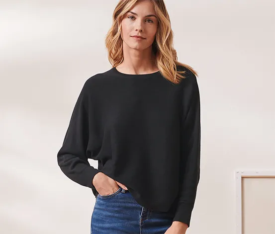 Feinstrick-Pullover, schwarz