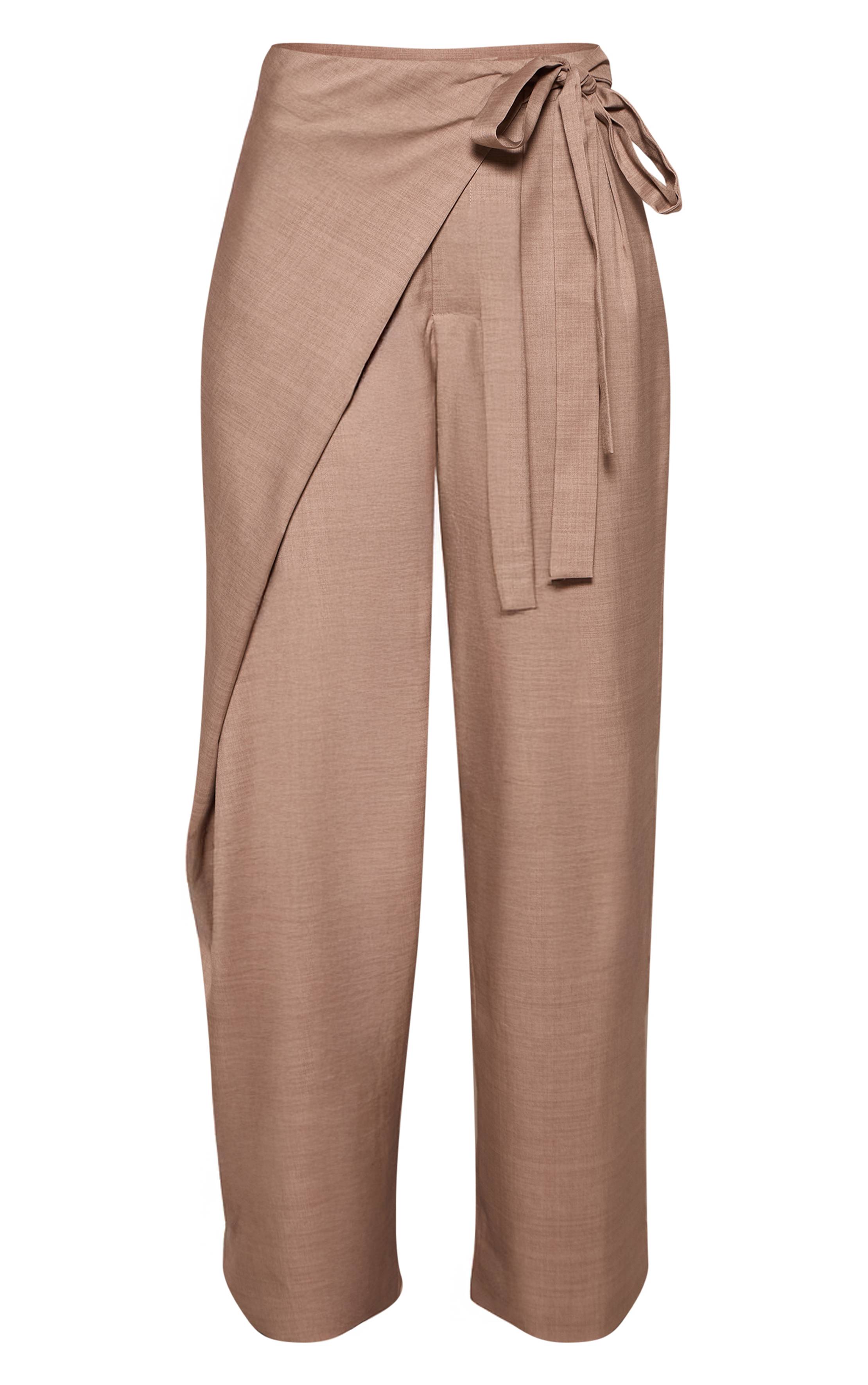 Gris Pierre Pantalon Droit Tissé À Nouer Avec Ceinture Enveloppante