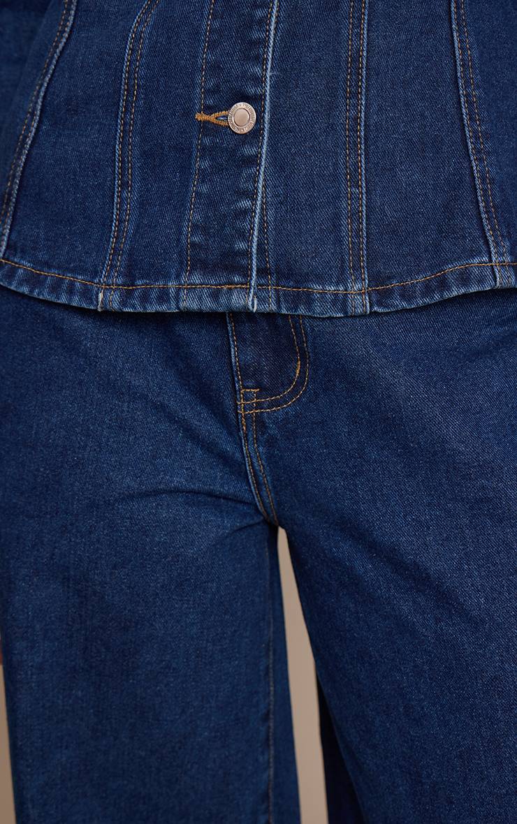 Bleu Indigo Foncé Jean Taille Haute Jambes Larges Tall