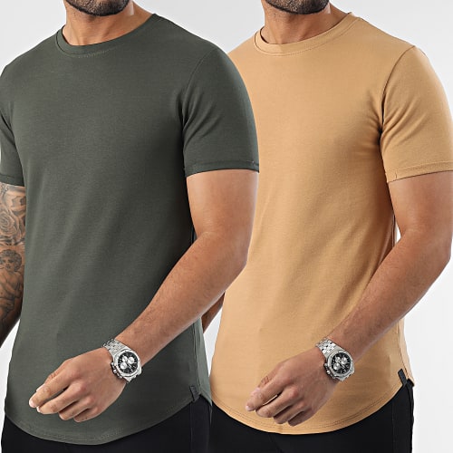 Lot De 2 Tee Shirts Oversize T311 Camel Vert Kaki
